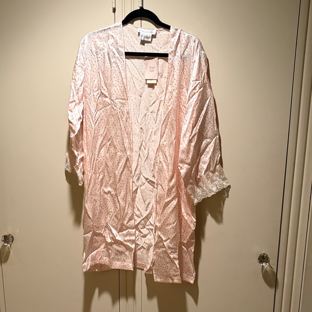 NWT Oscar De La Renta Pink Polka Dot Lace Robe